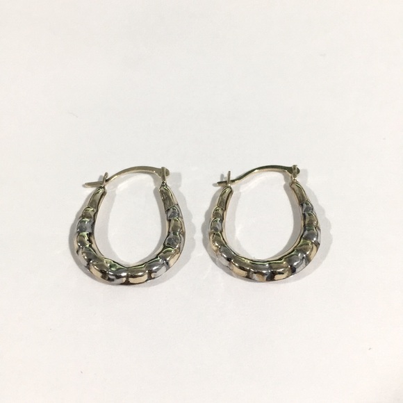 10k Two Tone Gold Small Hoop Earrings - Picture 2 of 3